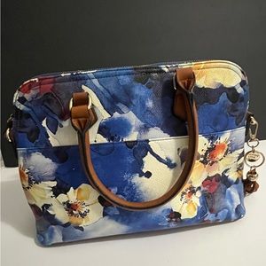 Faux leather flower print fall handbag
